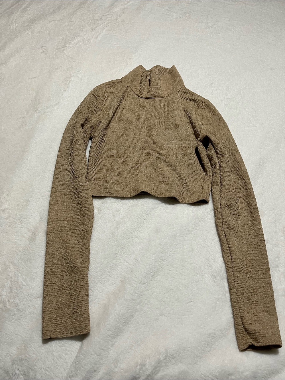 Monaco Cropped Long-Sleeve Mock Neck Sweater in Taupe